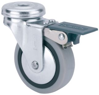 ALEX - RUEDA GIRATORIA.AGUJERO M8 FRENO 21BSRFN40-PGI POLIAMIX-GOMA GRIS EJE LISO