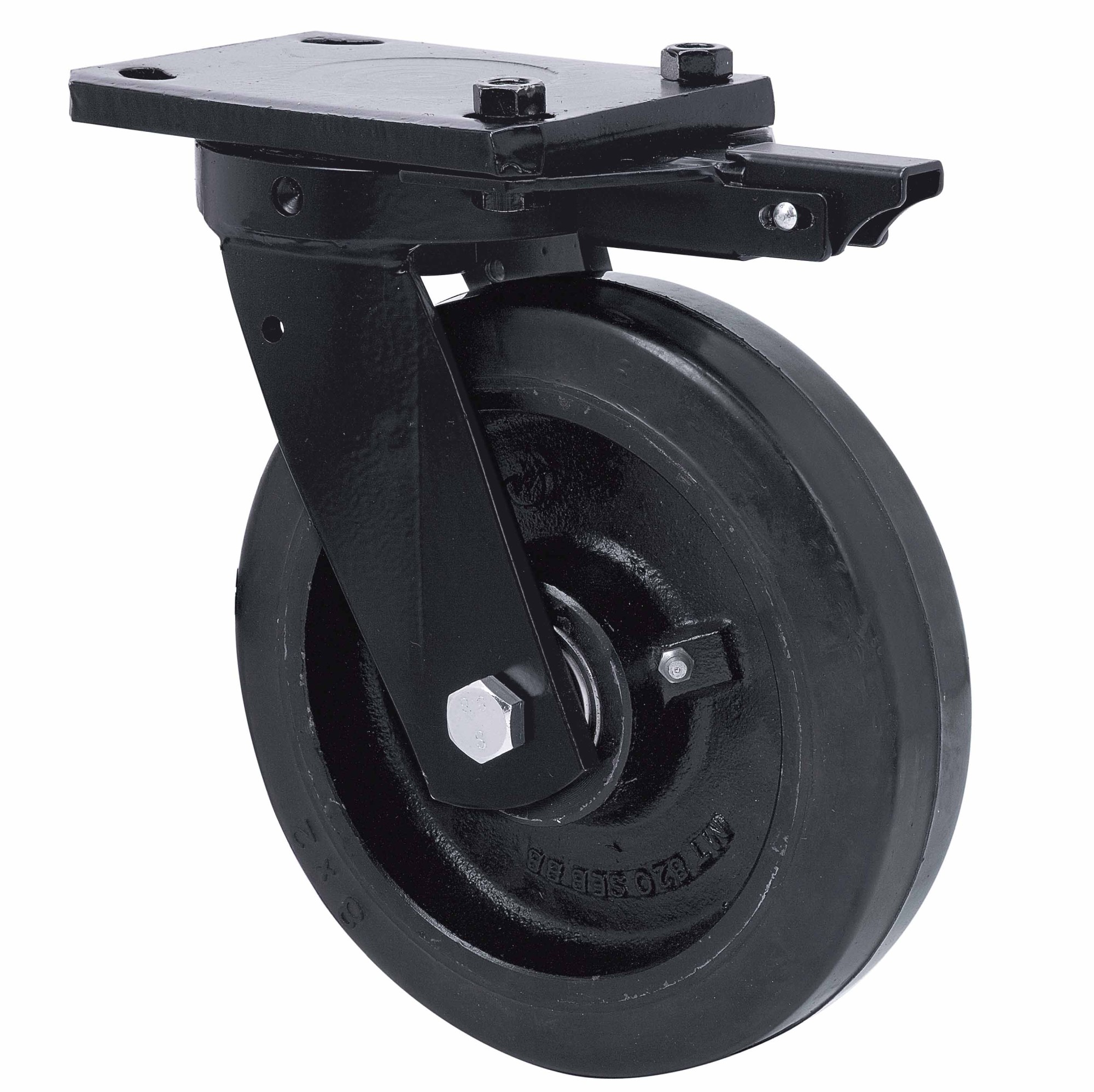 ALEX - RUEDA GIRATORIA.PLACA MEC.DIR(ANCHA)10HLBMD300A-HGB HIERRO-GOMA NEG.NATUR.BOL.