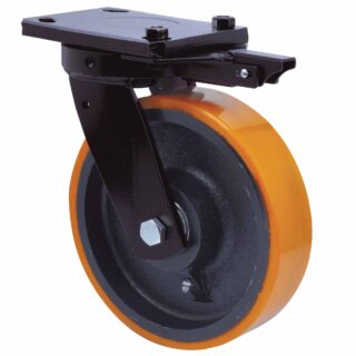 ALEX - RUEDA GIRATORIA.PLACA MEC.DIR.10HLBMD300H-HUB HIERRO-POLIUR.NARANJA EJE BOLAS