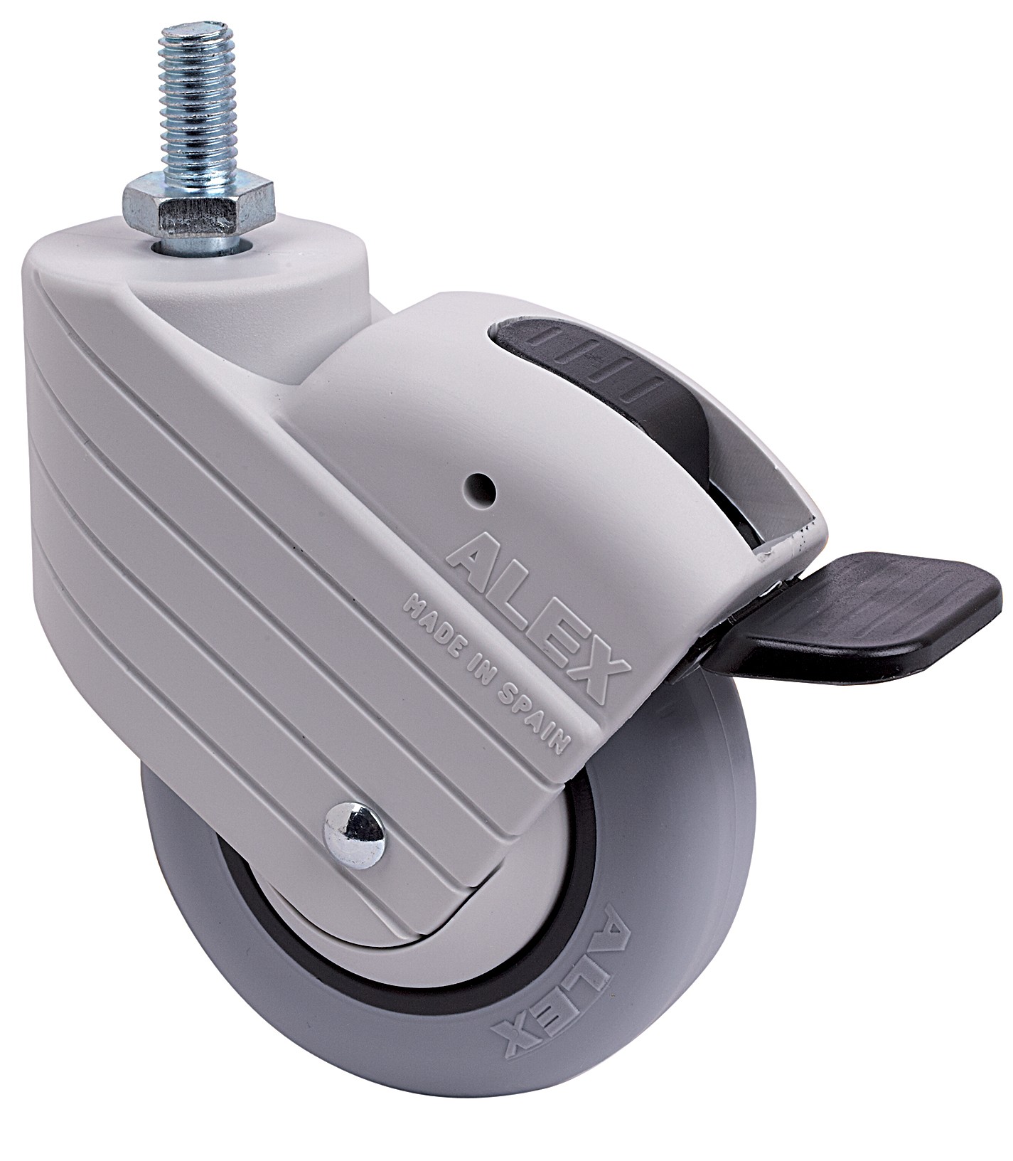 ALEX - RUEDA GIRATORIA.ESP.ROSC.M10x20 FR.GRIS 50HPFN80CP-PGI POLIAMIX-GOMA GRIS LISO