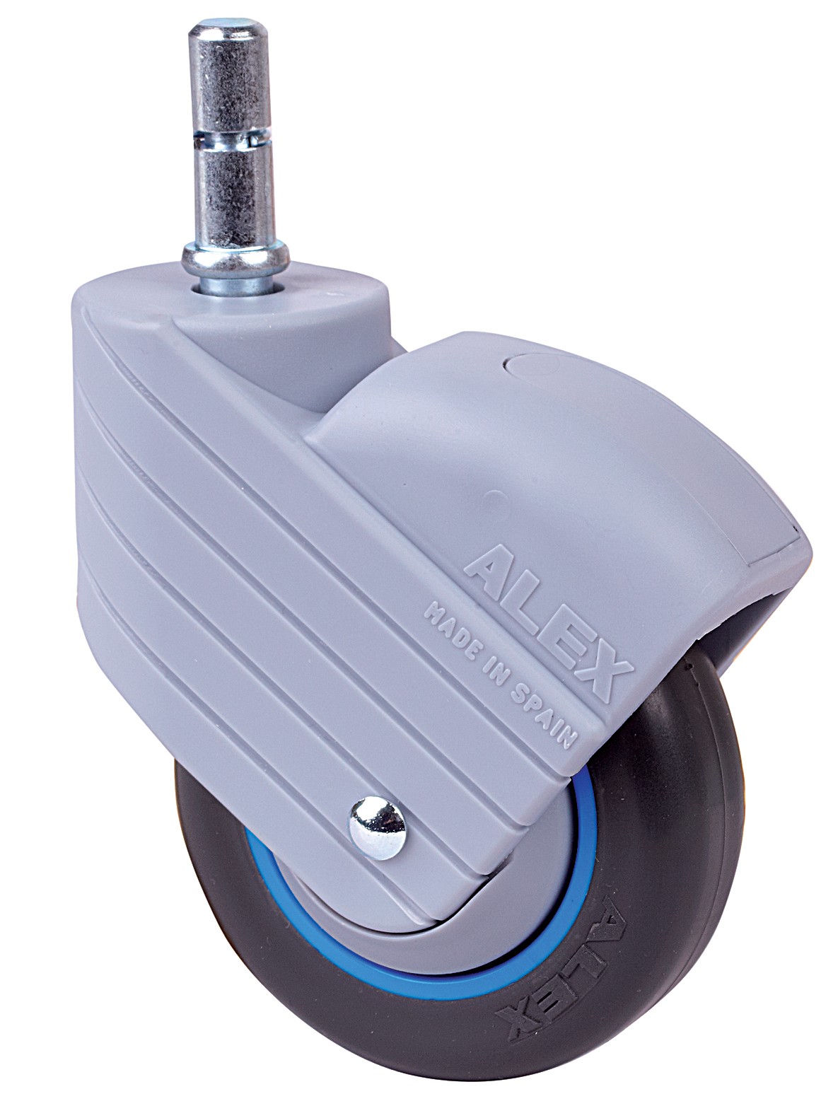 ALEX - RUEDA GIRATORIA.ESPIGA LISA M11x30 AZUL 30HP80CP-PGI POLIAMIX-GOMA NEGRA LISO