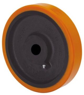 ALEX - RUEDA HUN400-60-130 NUCLEO HIERRO Y BANDA POLIUR.NARANJA EJE LISO
