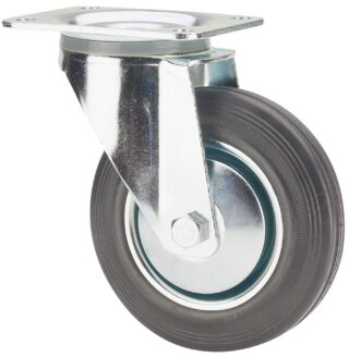 ALEX - RUEDA GIRATORIA.PLACA 120-200-1 CP METALICO-GOMA NEGRA EJE RODILLOS