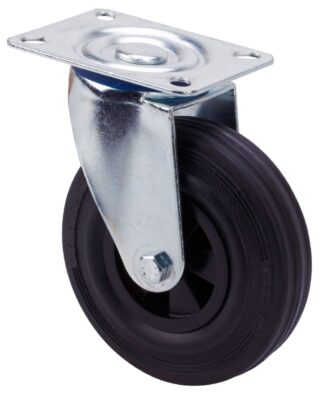 ALEX - RUEDA GIRATORIA.PLACA 123.1-200-1 POLIAMIX-GOMA NEGRA EJE LISO