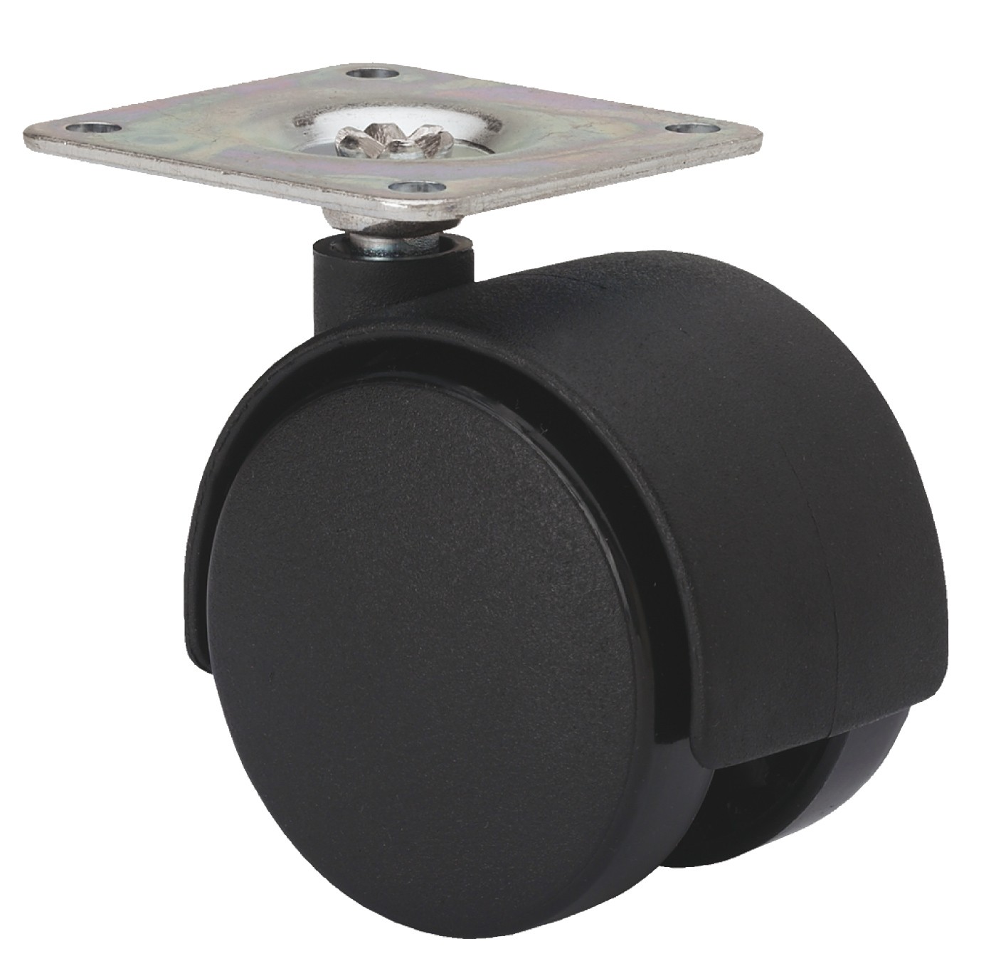 ALEX - RUEDA GIRATORIA.PLACA 420-050-1 NYLON NEGRO EJE LISO