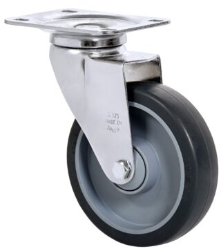 ALEX - RUEDA GIRATORIA.PLACA CROMADA 10A125CP-PGAISB GOMA GRIS EJE BOLAS