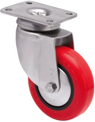 ALEX - RUEDA GIRATORIA.PLACA INOX.10BHI100CP-PPI POLIAMIX-POLIUR.ROJO EJE LISO