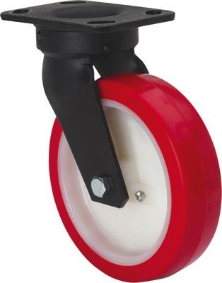 ALEX - RUEDA GIRATORIA.10GT200-POB NYLON BLANCO-POLIUR.ROJO EJE BOLAS