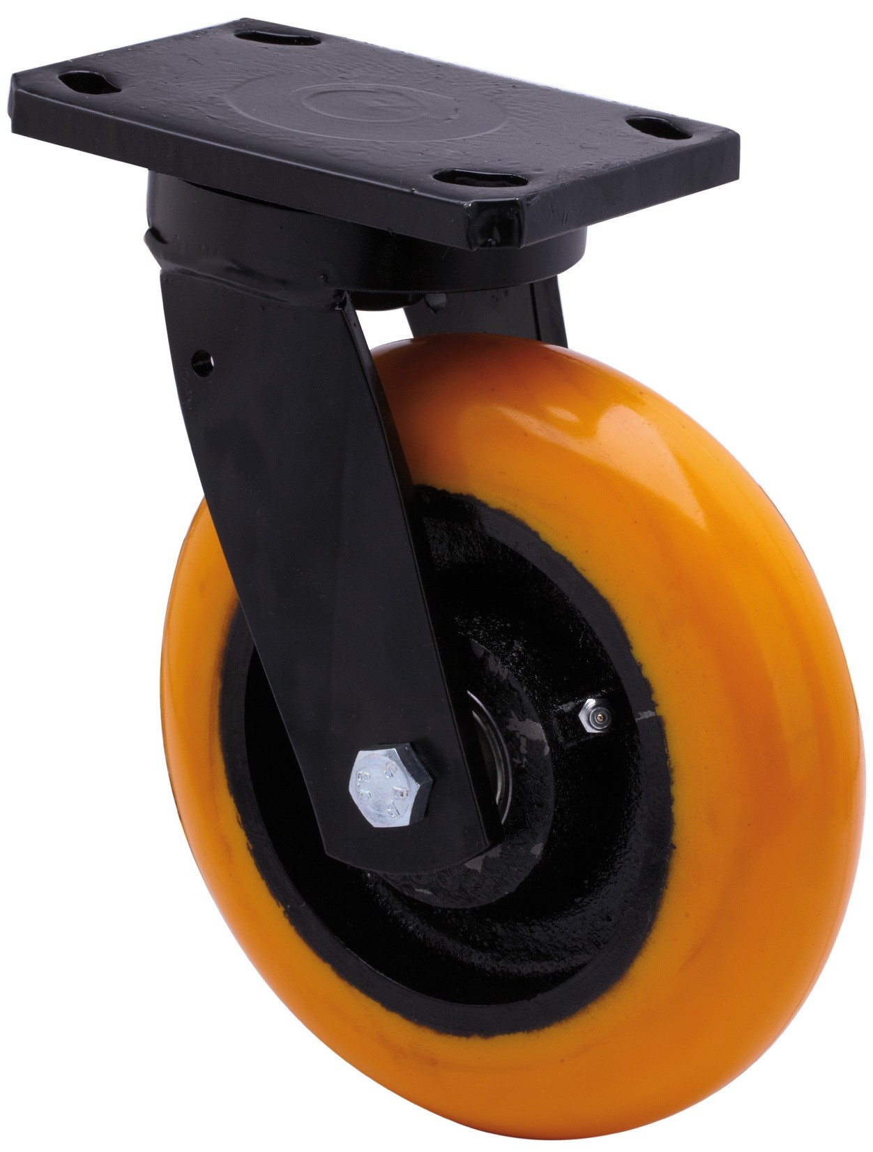 ALEX - RUEDA GIRATORIA.PLACA 10HLB150-HUAB HIERRO-POLIUR.NARANJA EJE BOLAS BALONA