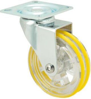 ALEX - RUEDA GIRATORIA.PLACA CROMADA PULIDA 10RD75 BANDA DOBLE POLIUR.AMARILLO LISO