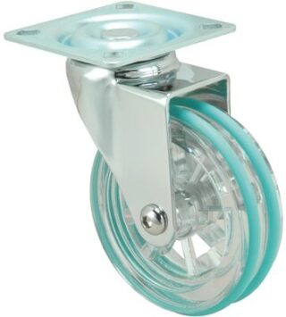 ALEX - RUEDA GIRATORIA.PLACA CROMADA PULIDA 10RD75 BANDA DOBLE POLIUR.VERDE EJE LISO