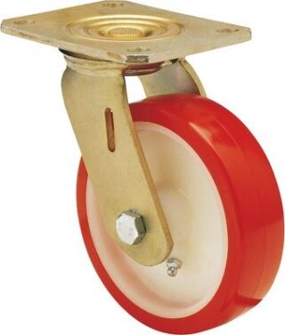 ALEX - RUEDA GIRATORIA.PLACA 10SL125-PO NYLON BLANCO-POLIUR.ROJO EJE LISO