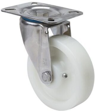 ALEX - RUEDA GIRATORIA.PLACA INOX.10ZVI200-FT NYLON BLANCO EXTRAFUERTE EJE LISO