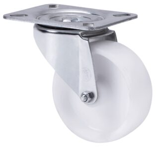 ALEX - RUEDA GIRATORIA.PLACA 10TVC125-TNB NYLON BLANCO EJE BOLAS