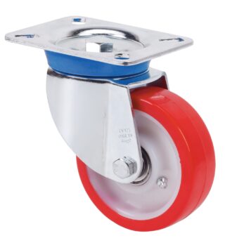 ALEX - RUEDA GIRATORIA.PLACA 10TV125-PO NYLON BLANCO-POLIUR.ROJO EJE LISO