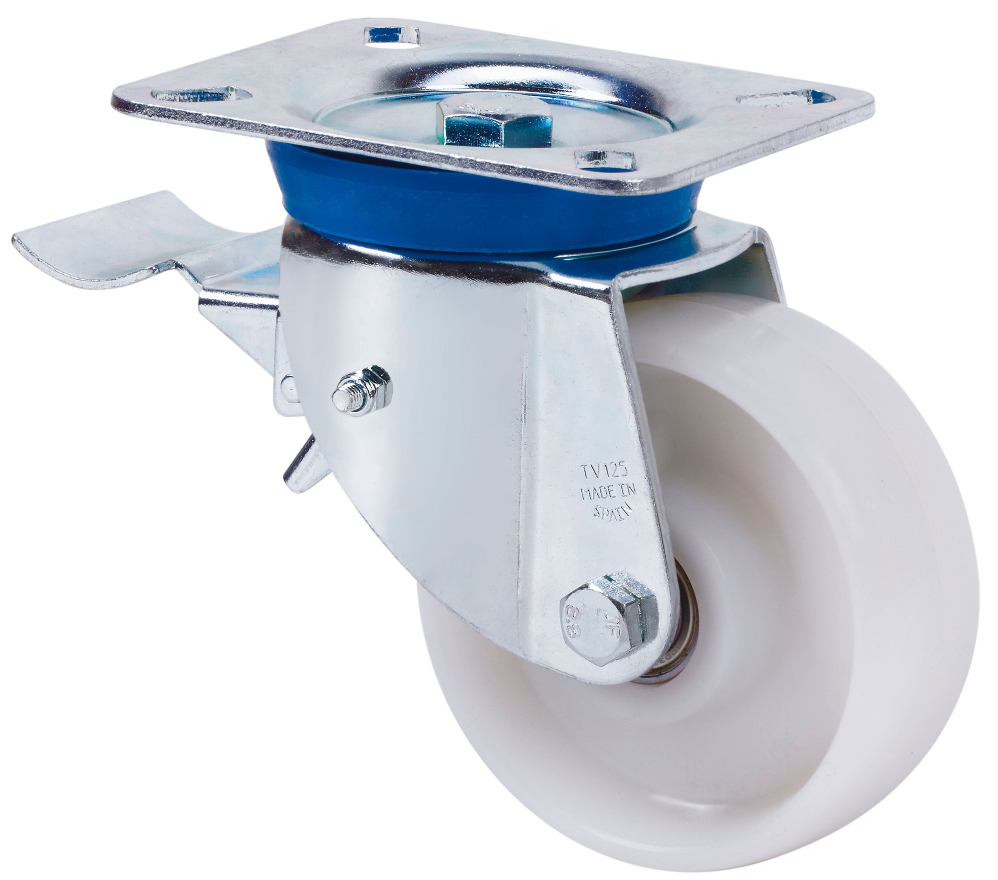 ALEX - RUEDA GIRATORIA.PLACA FRENO 10TVFD100-TN NYLON BLANCO EJE LISO