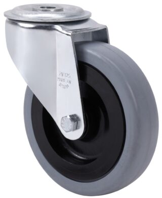 ALEX - RUEDA GIRATORIA.AGUJERO M12 INOX.20ZVLI125-PGAN POLIAMIX-GOMA GRIS EJE LISO