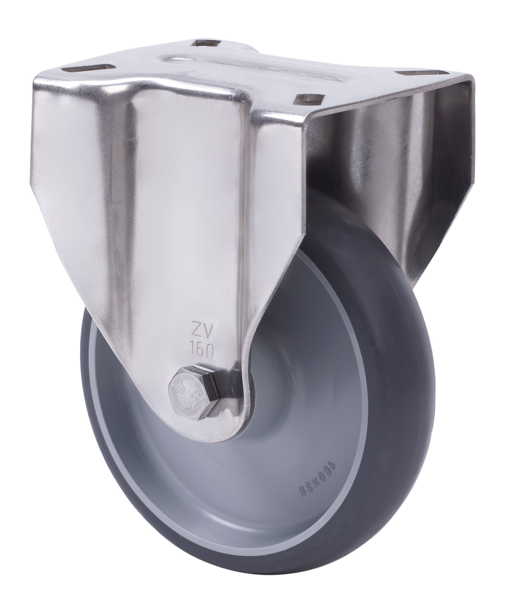 ALEX - RUEDA FIJA INOX.17ZVI160-PGZN POLIAMIX-GOMA GRIS INYECT.EJE LISO