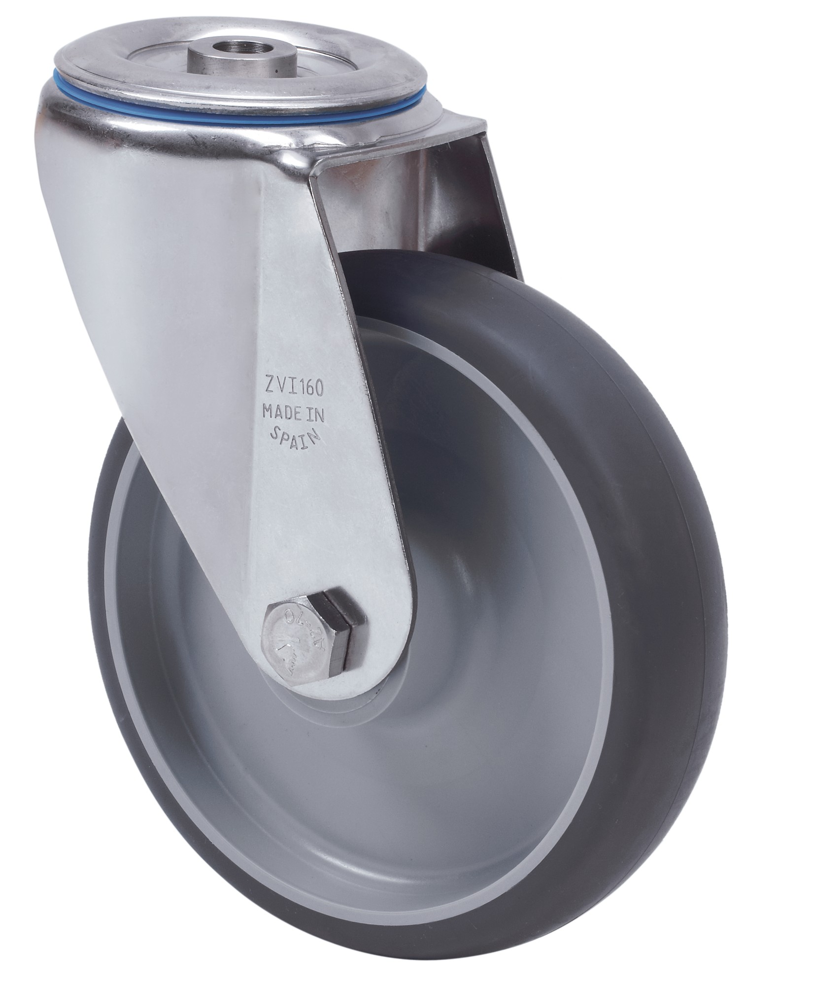 ALEX - RUEDA GIRATORIA.AGUJERO M12 INOX.20ZVI200-PGZN POLIAMIX-GOMA GRIS INYECT.LISO