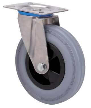 ALEX - RUEDA GIRATORIA.PLACA INOX.10ZVI200-PSN POLIAMIX-GOMA GRIS EJE LISO