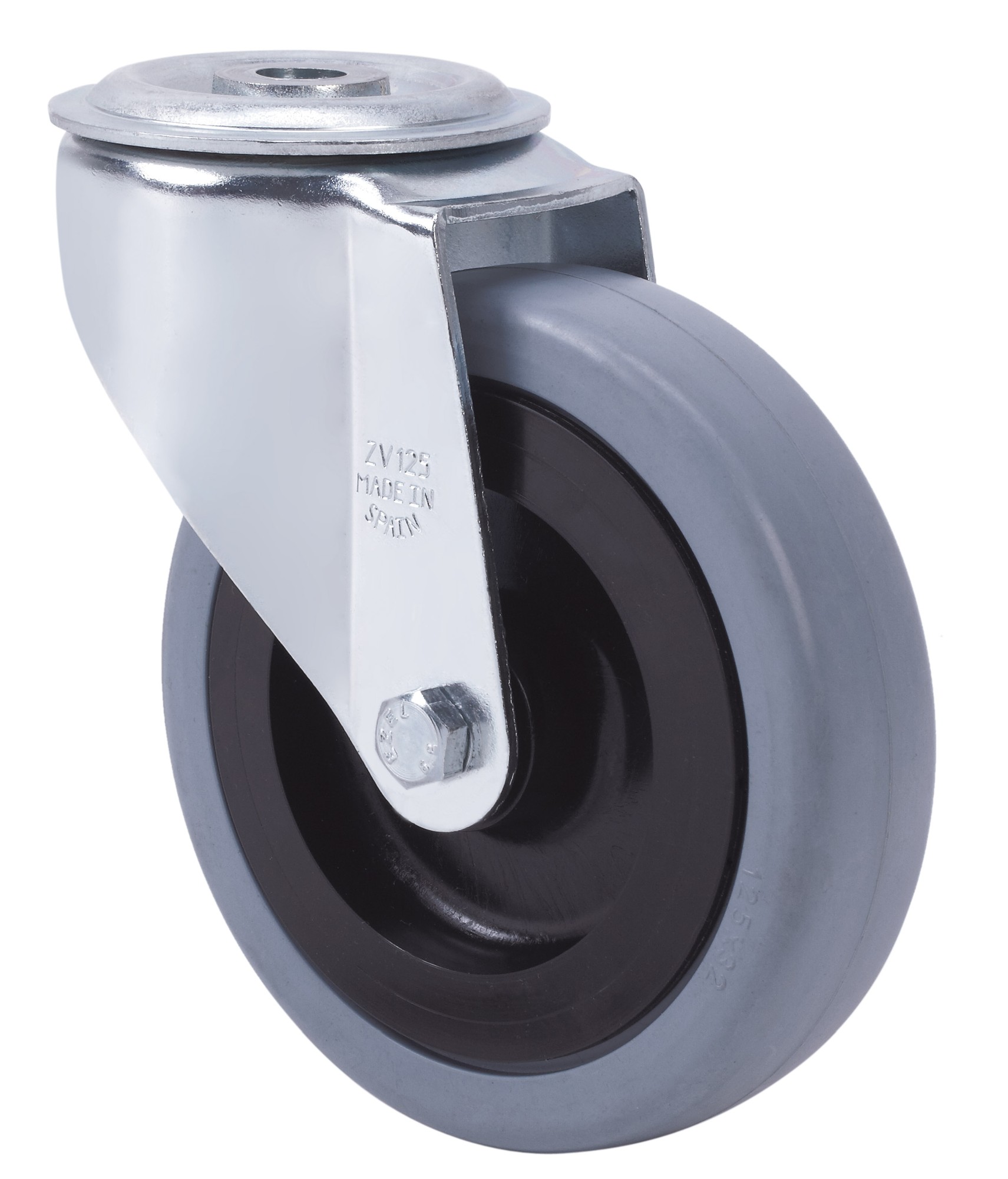 ALEX - RUEDA GIRATORIA.AGUJERO M12 20ZV100CP-PGASB POLIAMIX-GOMA GRIS EJE BOLAS