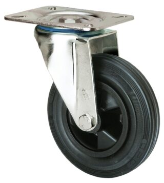 ALEX - RUEDA GIRATORIA.PLACA 10ZVL150-PSN POLIAMIX-GOMA NEGRA EJE LISO