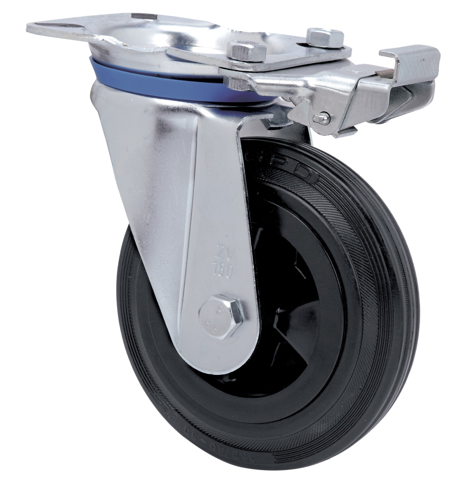 ALEX - RUEDA GIRATORIA.PLACA MEC.DIR.10ZVMD200-PSR POLIAMIX-GOMA NEGRA EJE RODILLOS