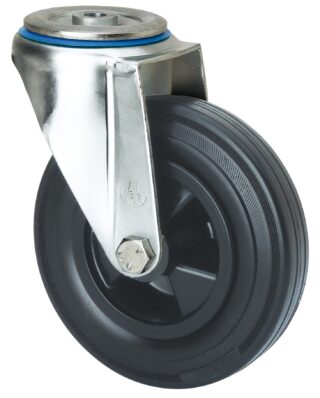 ALEX - RUEDA GIRATORIA.AGUJERO M12 20ZVL150-PSN POLIAMIX-GOMA NEGRA EJE LISO