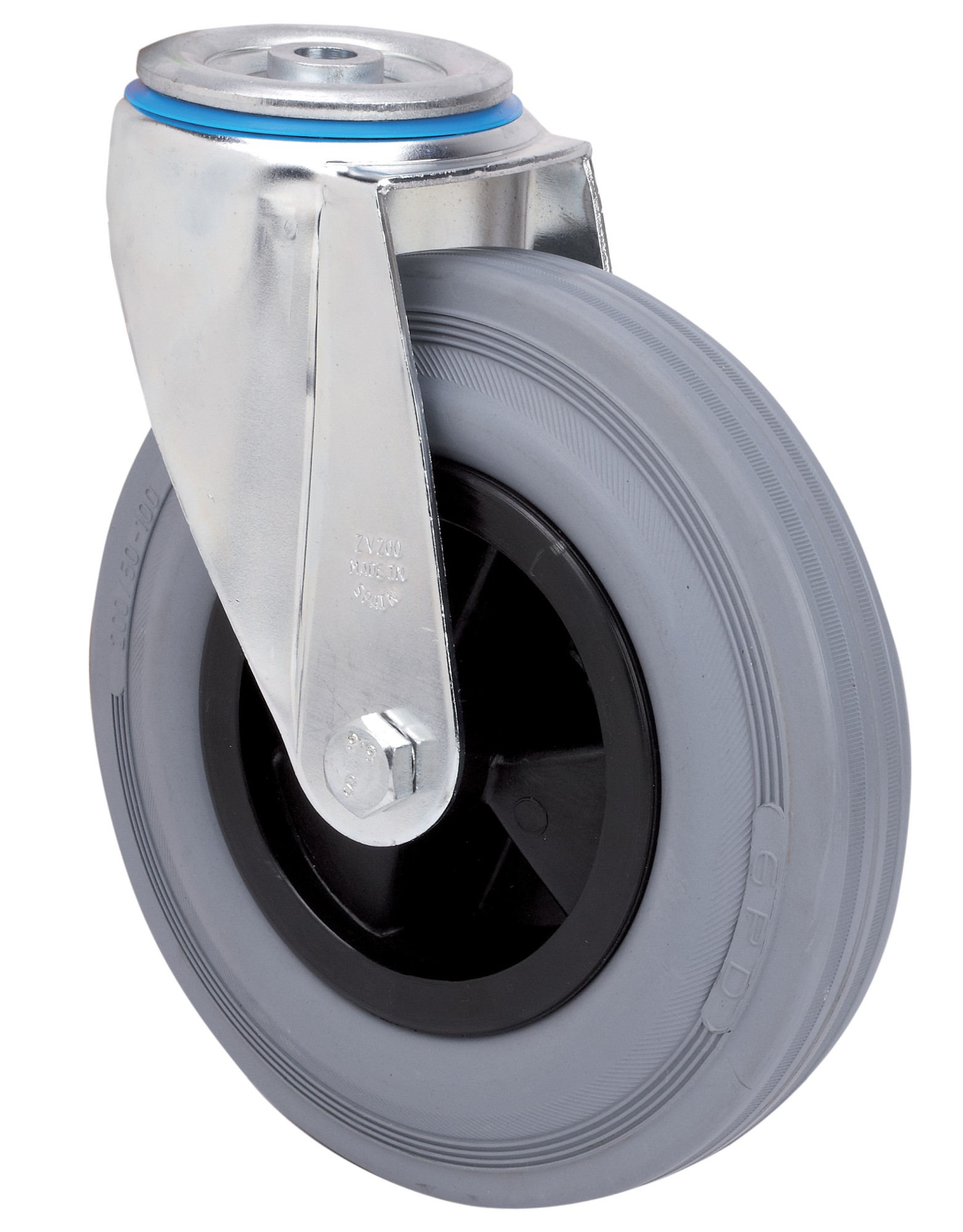 ALEX - RUEDA GIRATORIA.AGUJERO M12 20ZV200CP-PSB POLIAMIX-GOMA GRIS EJE BOLAS