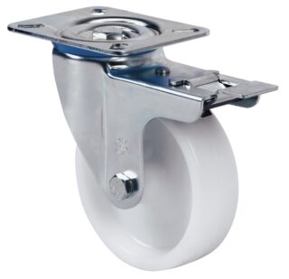 ALEX - RUEDA GIRATORIA.PLACA FRENO 10ZVFD100-UTR POLIAMIX BLANCO EJE RODILLOS