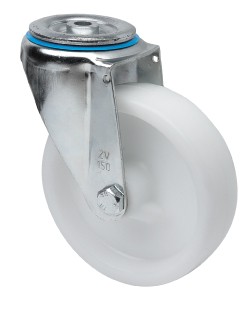 ALEX - RUEDA GIRATORIA.AGUJERO M12 20ZV200-UT POLIAMIX BLANCO EJE LISO