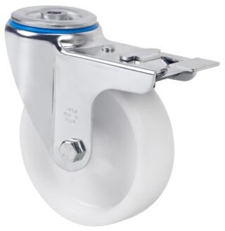 ALEX - RUEDA GIRATORIA.AGUJERO M12 FRENO 20ZVFD100-UTR POLIAMIX BLANCO EJE RODILLOS