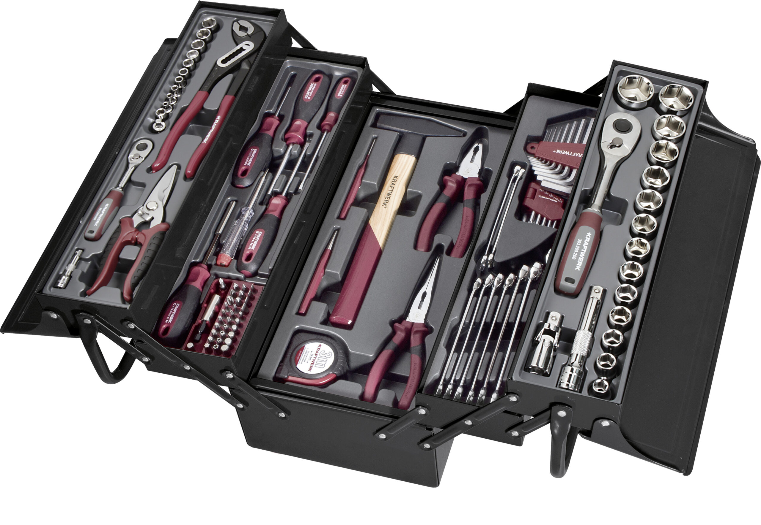 KRAFTWERK - herramientas, equipada, 1/4"+1/2", negra, 106 pzas.