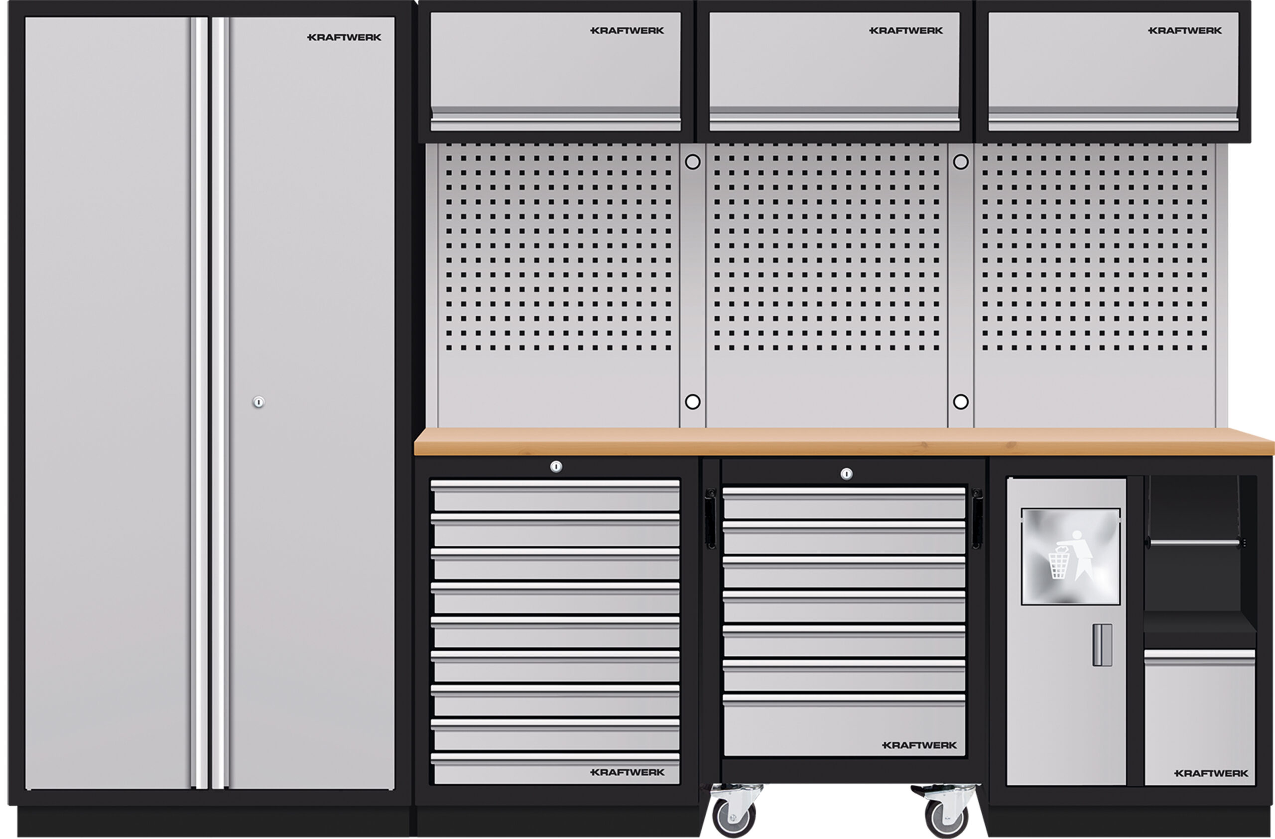 KRAFTWERK - MOBILIO Mueble modular 4 elementos, 2000x2955x488 Encimera Haya - 1 arm ruedas.