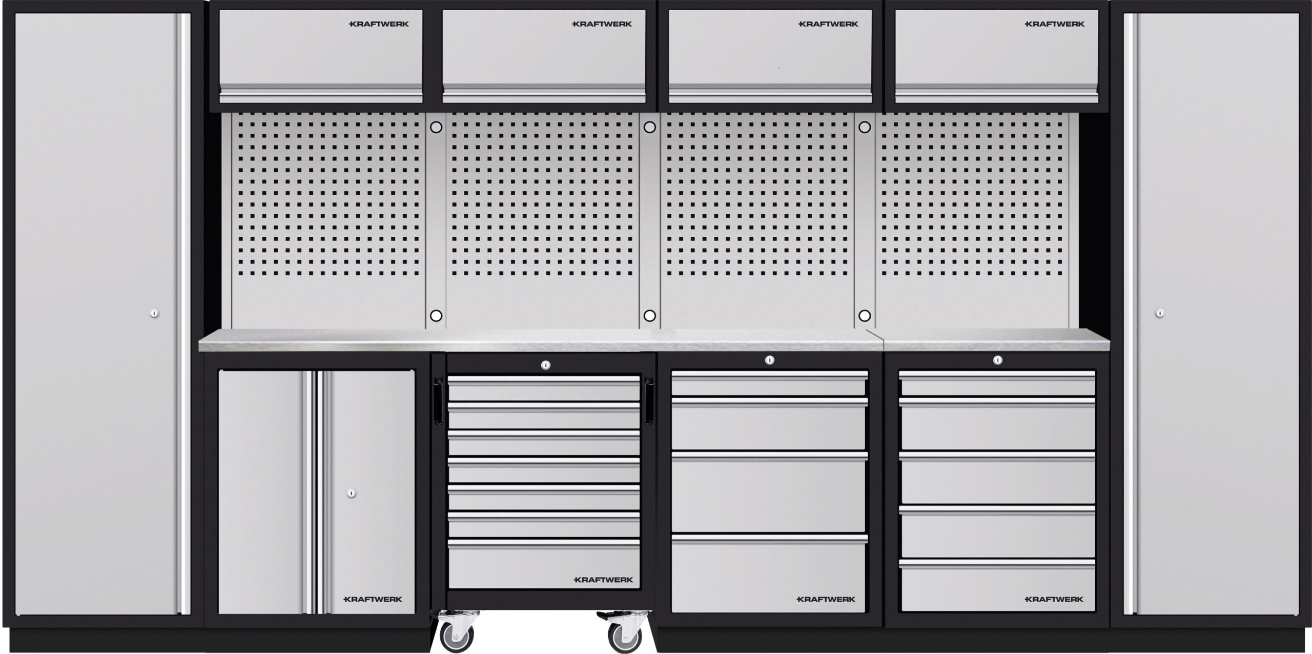 KRAFTWERK - MOBILIO Mueble modular 6 elementos, 2000x3920x488 Encimera Acero Inox.