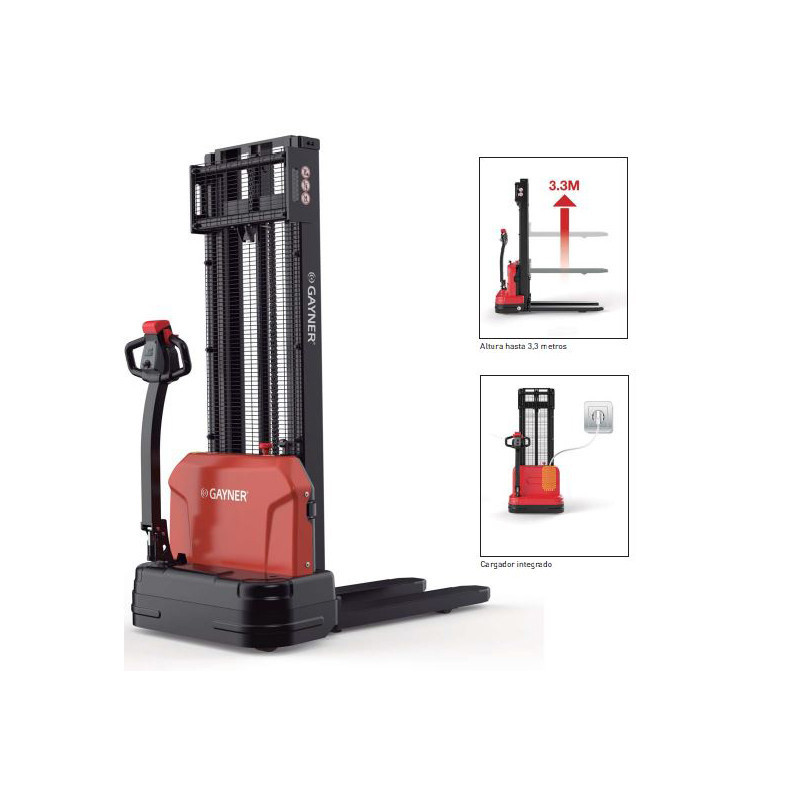 GAYNER - Apilador eléctrico APET-1233 1200 Kg 3,3 m con batería AGM y cargador - Imagen 2