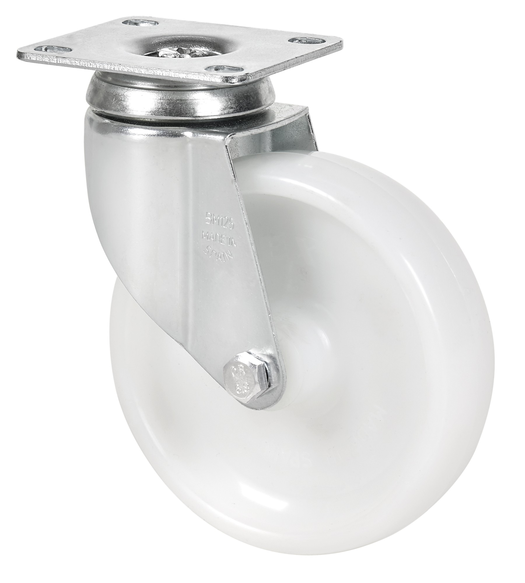 ALEX - RUEDA GIRATORIA.PLACA 10BHA125-UT POLIAMIX BLANCO EJE LISO