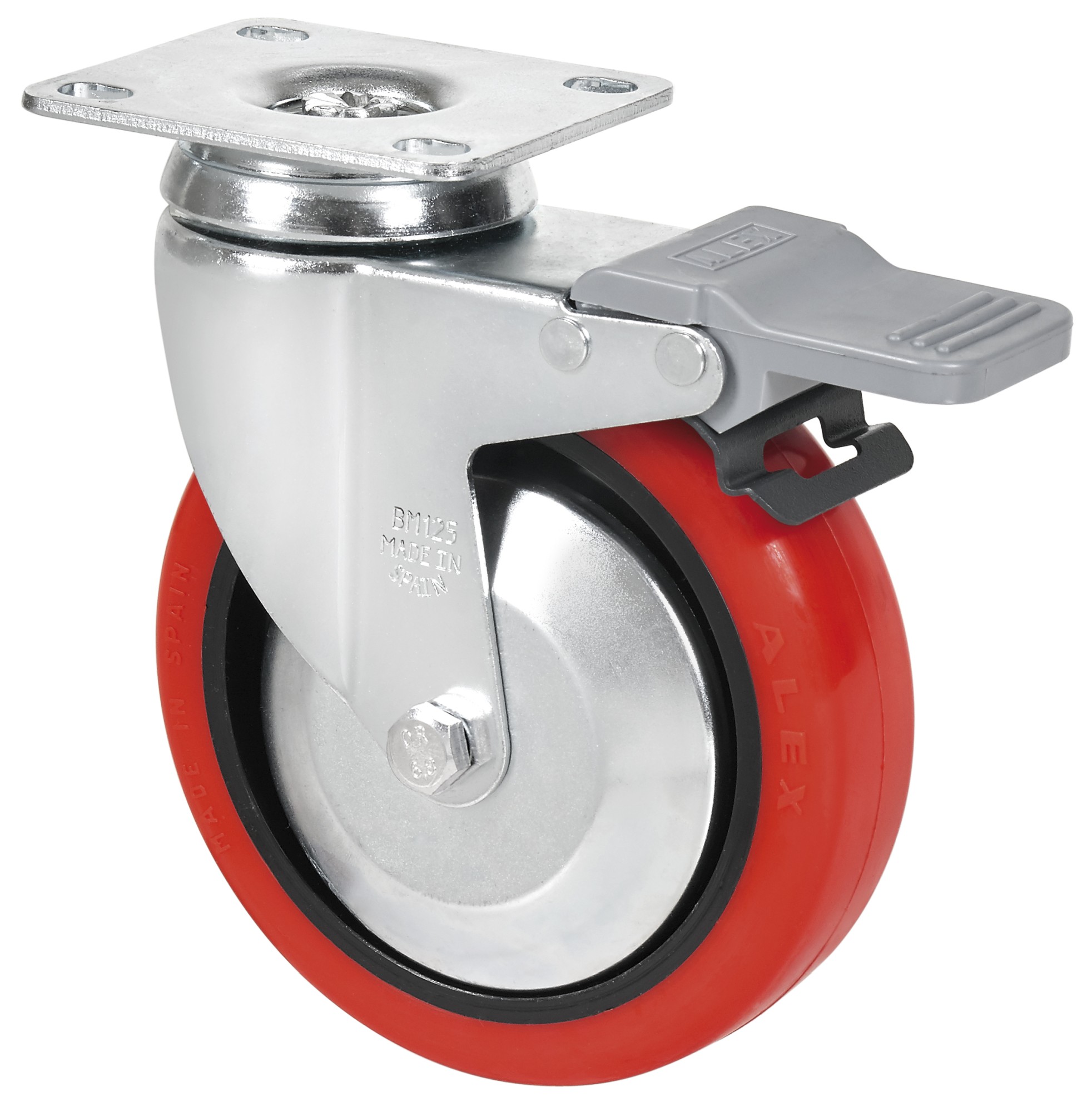 ALEX - RUEDA GIRATORIA.PLACA FRENO 10BHAFD125CP-PPIA POLIAMIX-POLIUR.ROJO EJE LISO