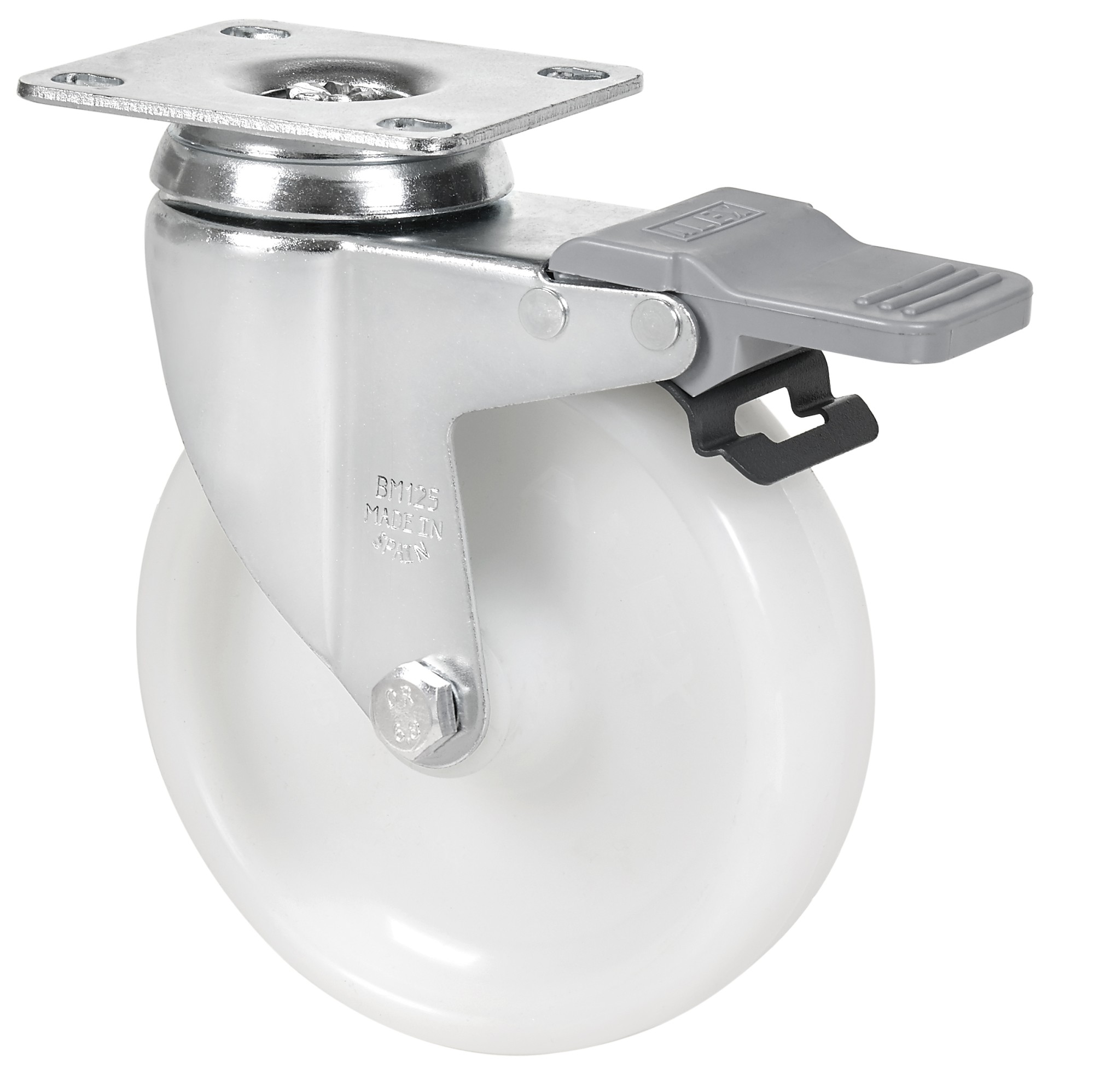 ALEX - RUEDA GIRATORIA.PLACA FRENO 10BHAFD125-UT POLIAMIX BLANCO EJE LISO