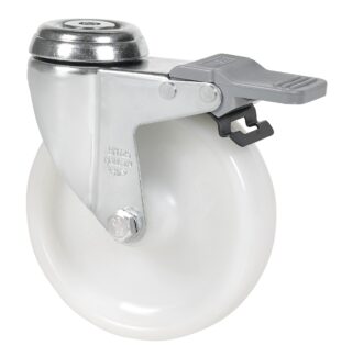 ALEX - RUEDA GIRATORIA.AGUJERO M10 FRENO 20BHAFD125-UT POLIAMIX BLANCO EJE LISO