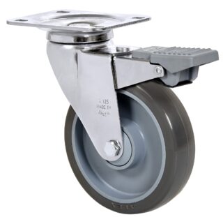 ALEX - RUEDA GIRATORIA.PLACA FRENO 10AFD125CP-PUISB POLIP.-POLIUR.GRIS EJE BOLAS