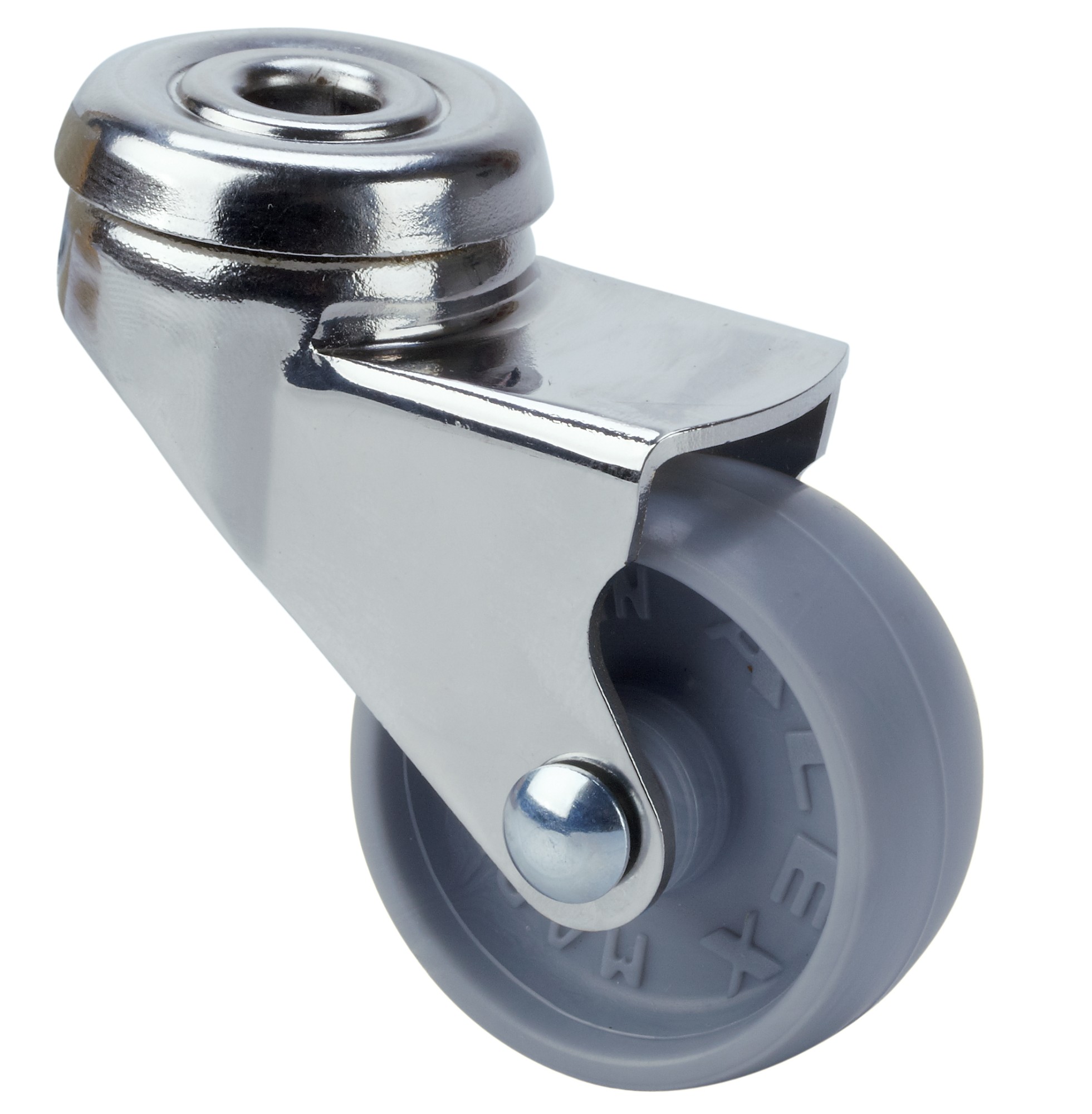 ALEX - RUEDA GIRATORIA.AGUJERO M10 NIQUEL.21BDR50-BP PLASTICO GRIS EJE LISO