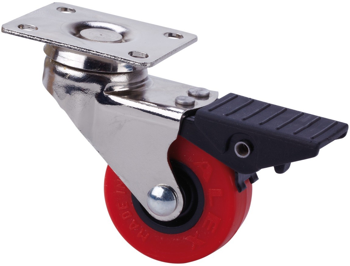 ALEX - RUEDA GIRATORIA.PLACA FRENO NIQUEL.10BDRFN60CP-PPI POLIAMIX-POLIUR.ROJO LISO