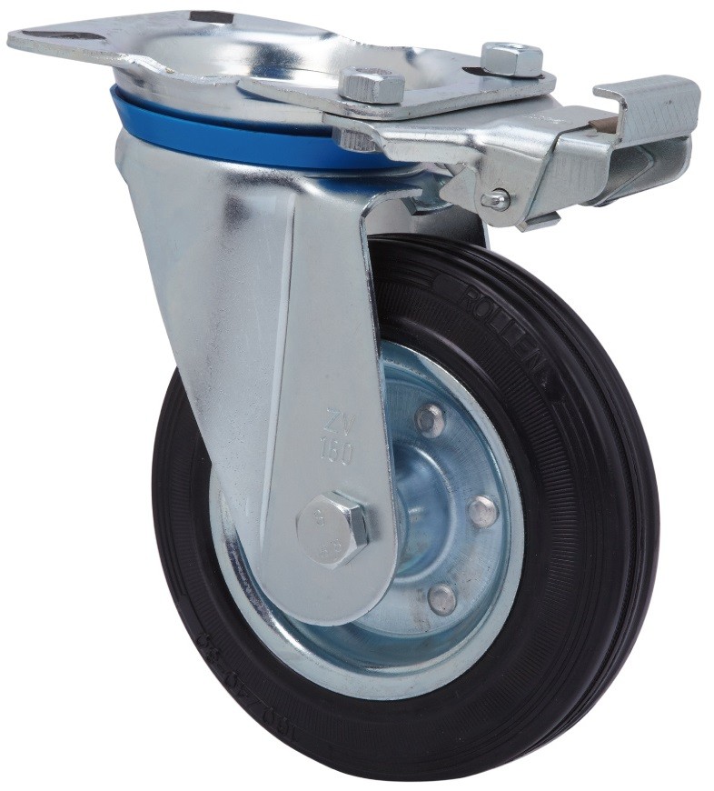 ALEX - RUEDA GIRATORIA.PLACA MEC.DIR.10ZVMD160-BSR METALICO-GOMA NEGRA EJE RODILLOS