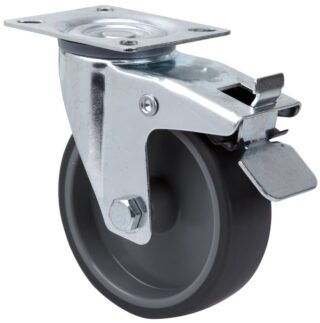 ALEX - RUEDA GIRATORIA.PLACA FRENO 124.1-200-3 POLIAMIX-GOMA GRIS EJE LISO