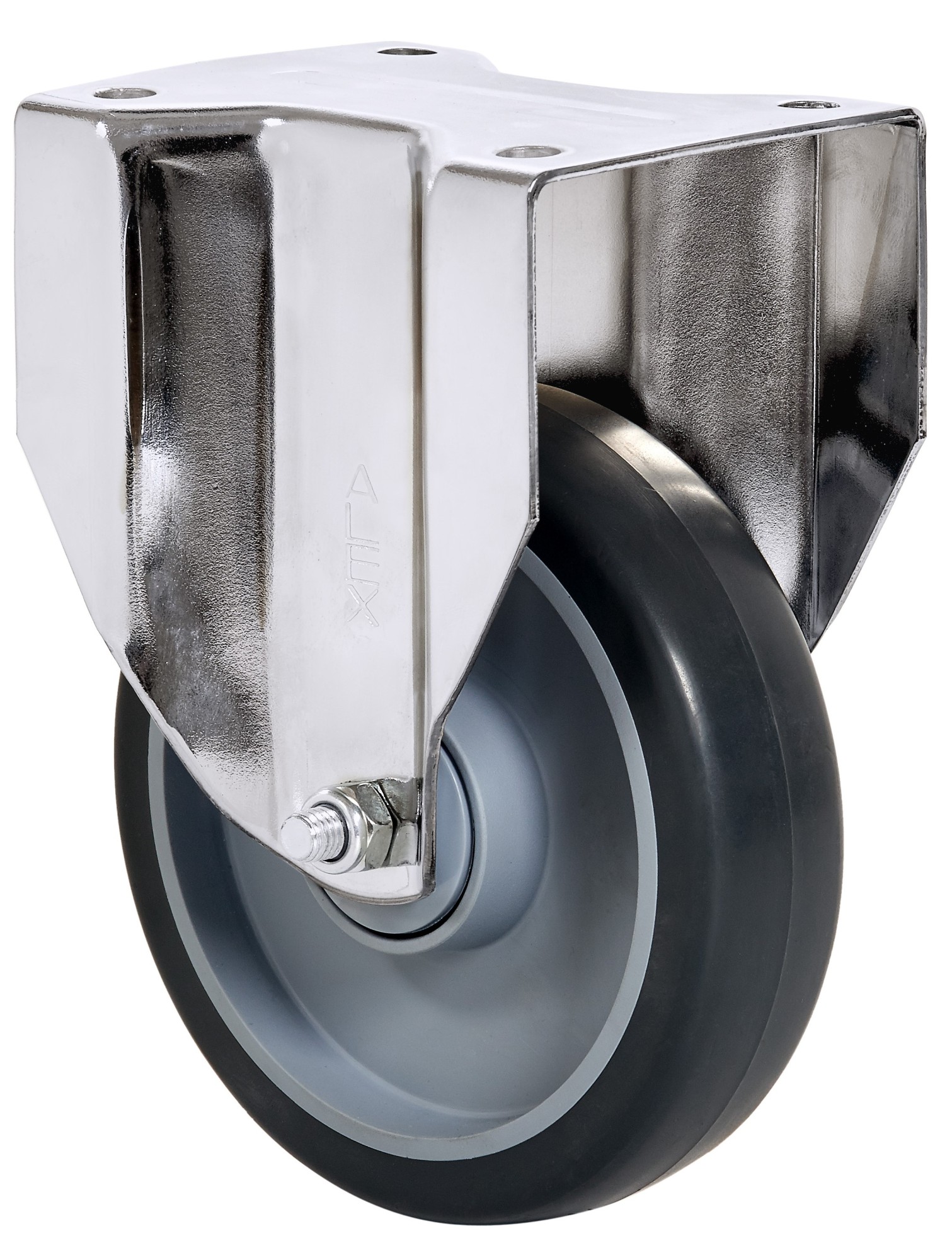 ALEX - RUEDA FIJA CROMADA 17A125CP-PGAISB GOMA GRIS EJE BOLAS