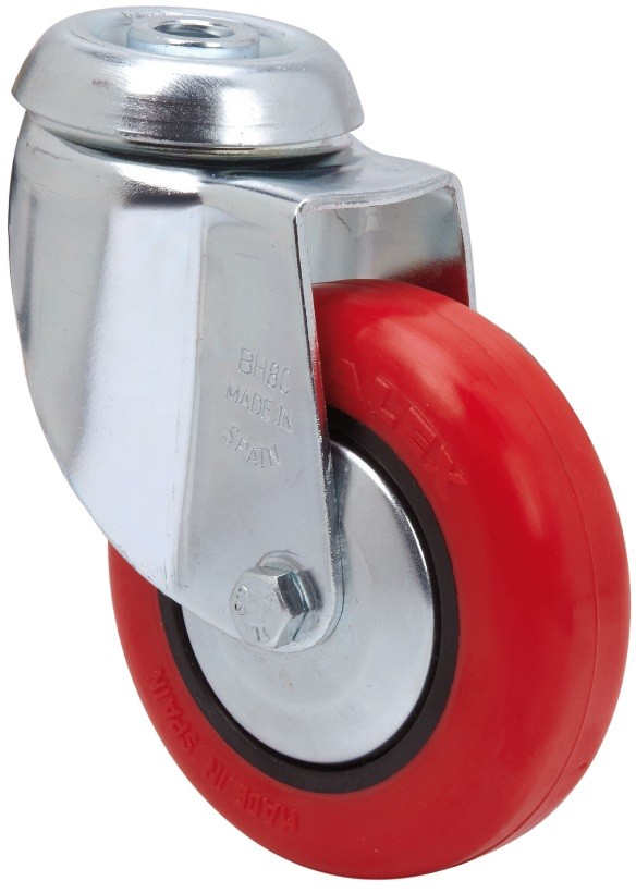 ALEX - RUEDA GIRATORIA.AGUJERO M10 20BH60CP-PPIA POLIAMIX-POLIUR.ROJO EJE LISO