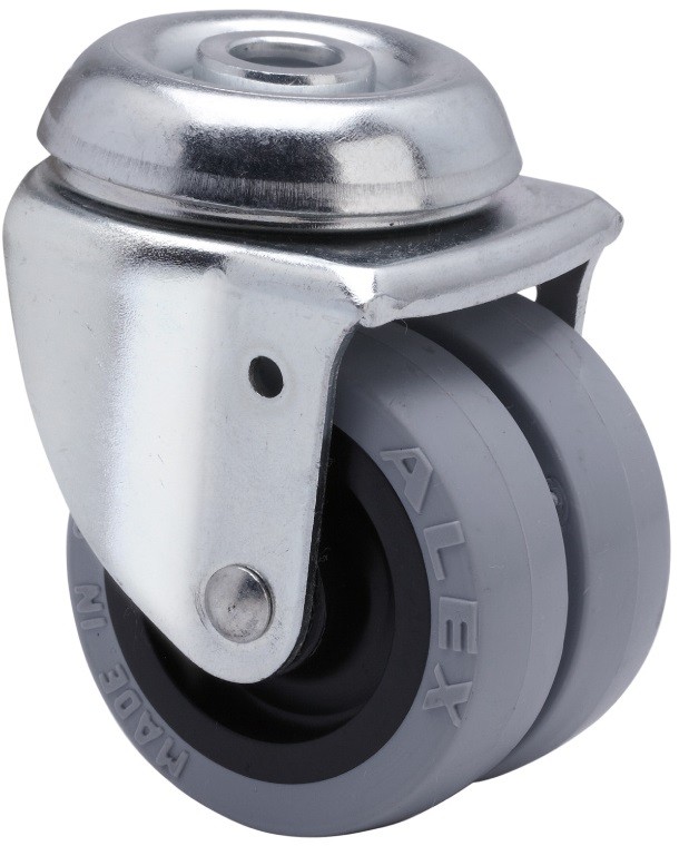 ALEX - RUEDA GIRATORIA.AGUJERO M10 20IR50-PGI POLIAMIX-GOMA GRIS (DOBLE) EJE LISO