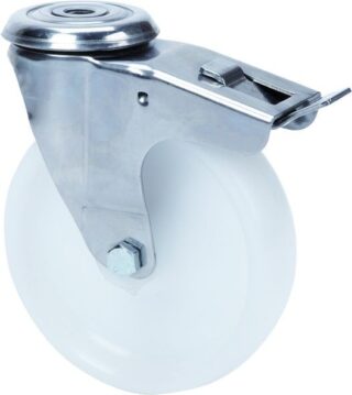 ALEX - RUEDA GIRATORIA.AGUJERO M12 FRENO INOX.20ZLIFD125-UT POLIAMIX BLANCO EJE LISO