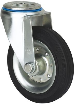 ALEX - RUEDA GIRATORIA.AGUJERO M12 20ZV200-BSR METALICO-GOMA NEGRA EJE RODILLOS